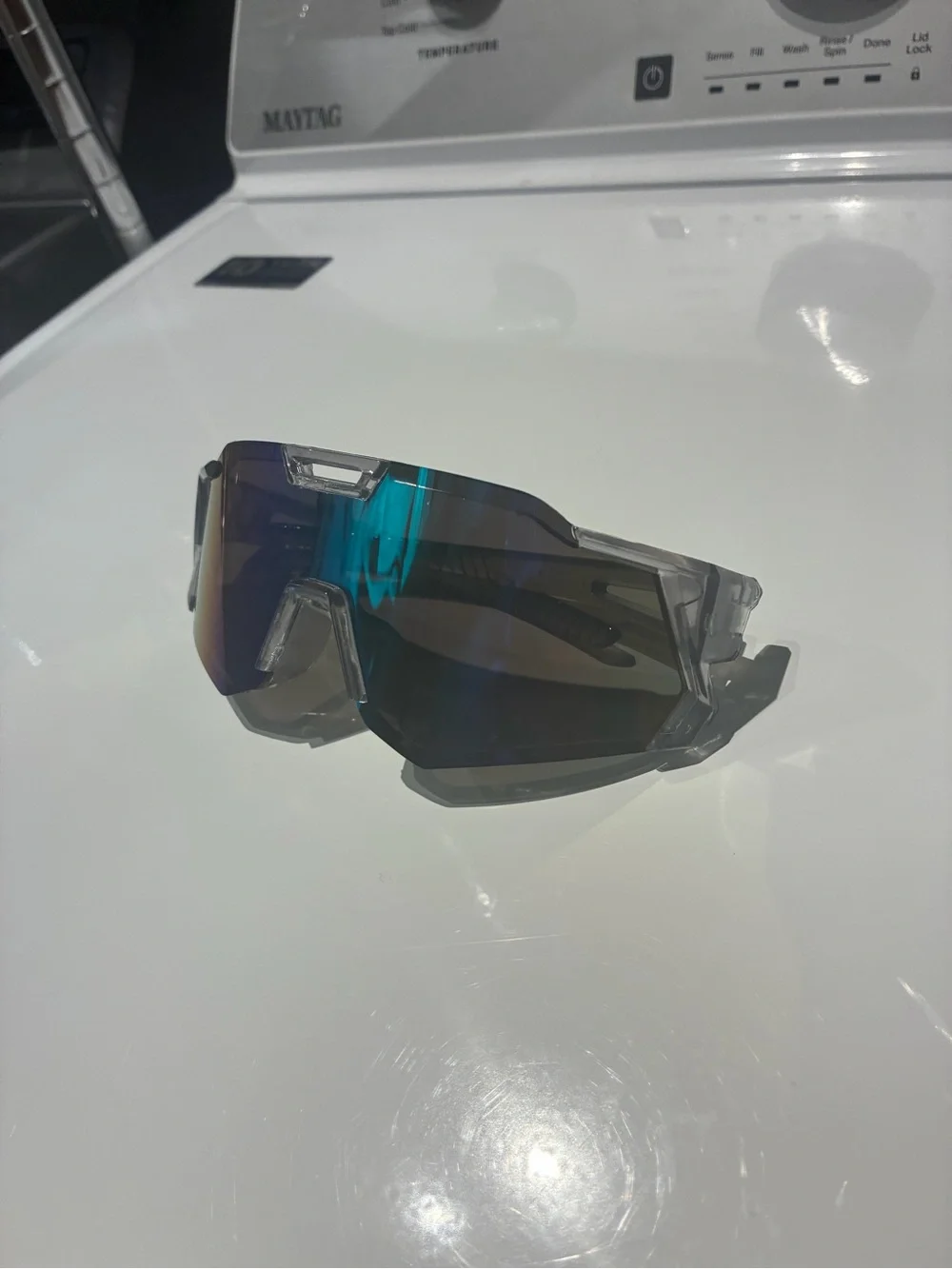 Clear Frame Sunglasses with Green Mirrored Lens - Unbranded
